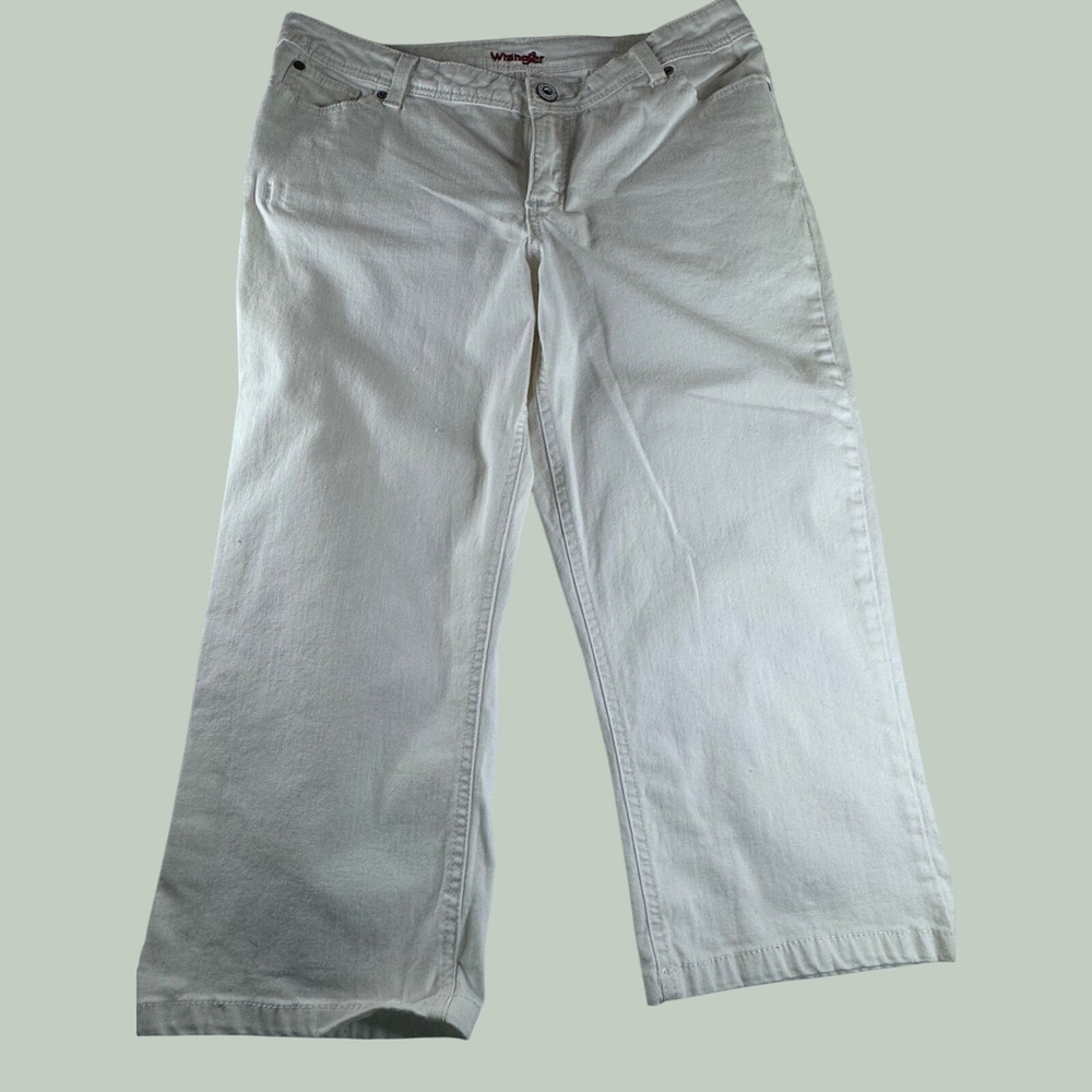 Wrangler White Denim Capri Pants Size 14M Cotton Blend Stretch Wide Leg WRABFWH